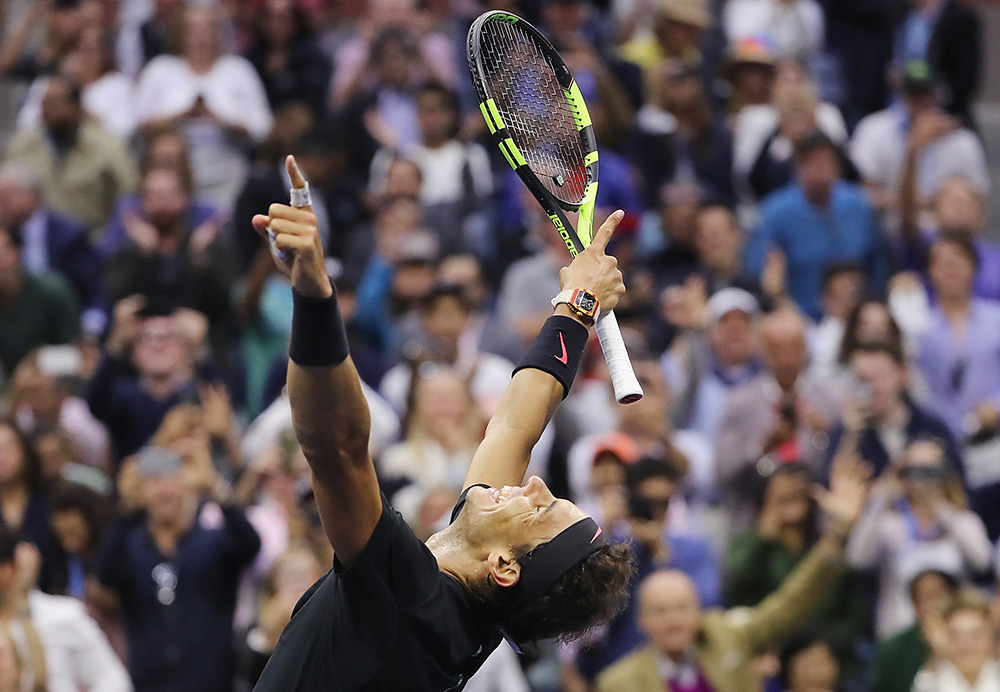 Rafael Nadal celebrating his win at the US Open 2017.jpg